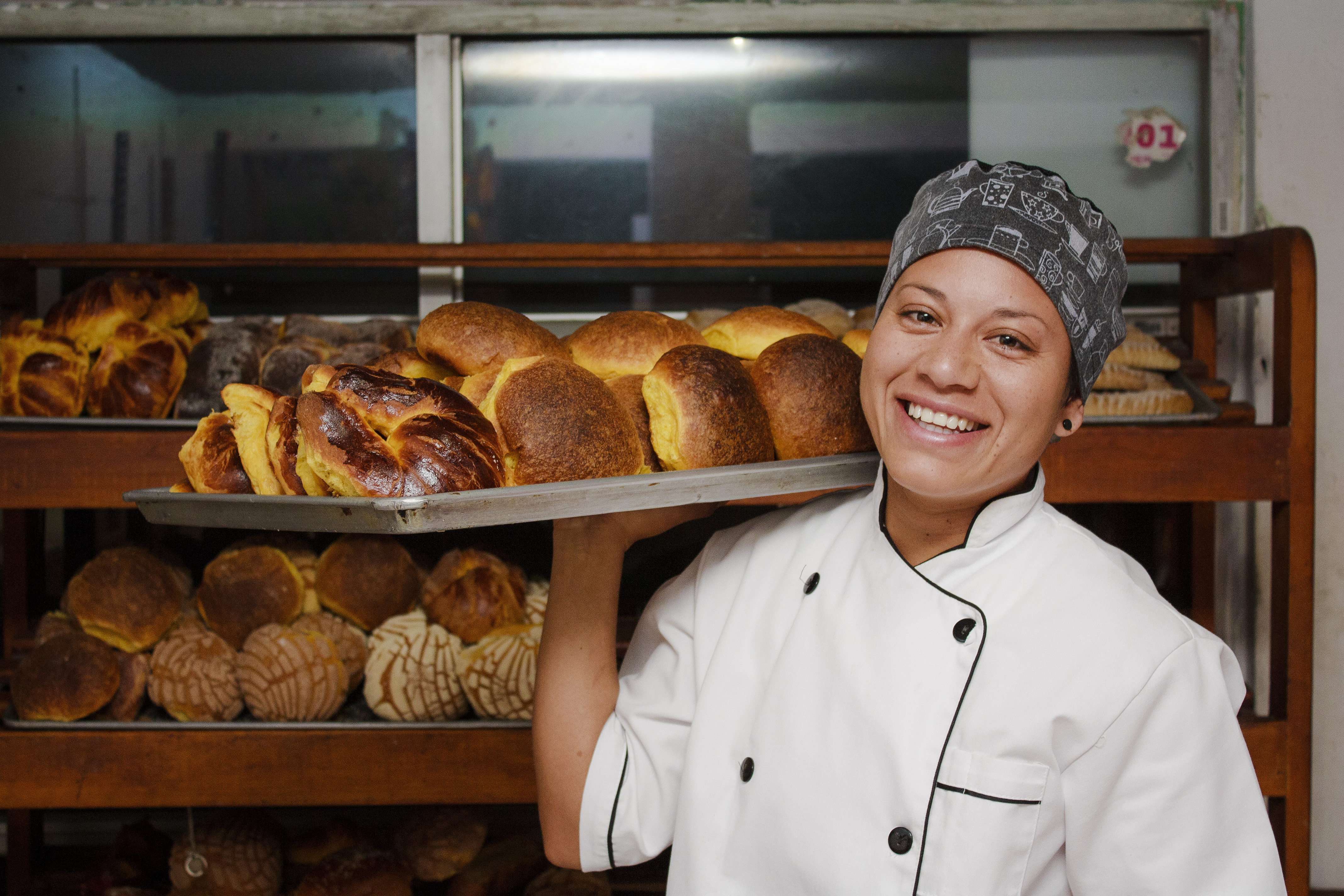 Bakery with tray of bread Bakery with tray of bread