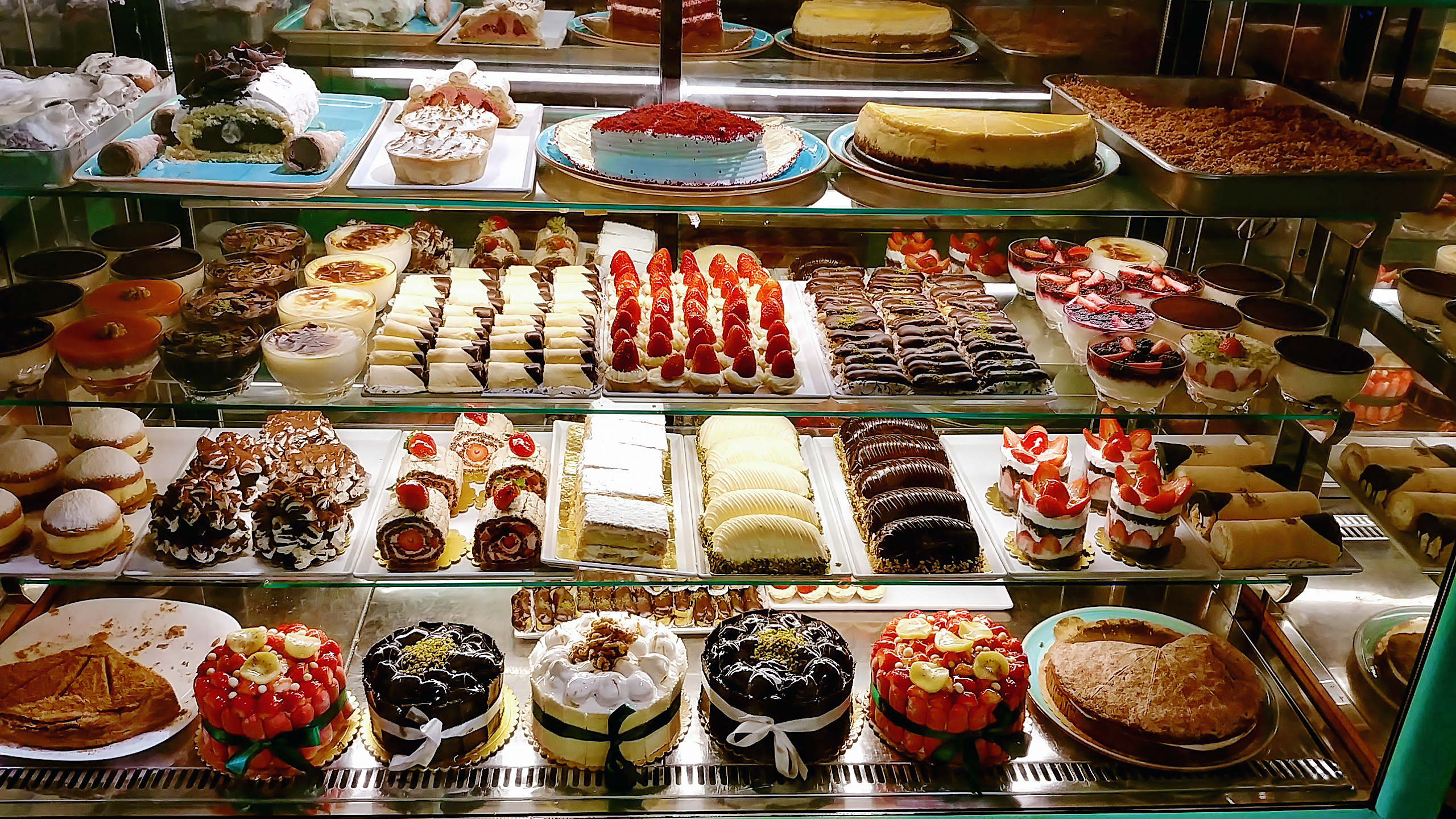 Fresh baked pastries in a shop Fresh baked pastries in a shop